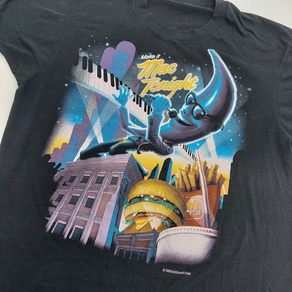 Vtg 80s Mac Tonight McDonalds Promotional T-Shirt L Rare Black Single Stitch